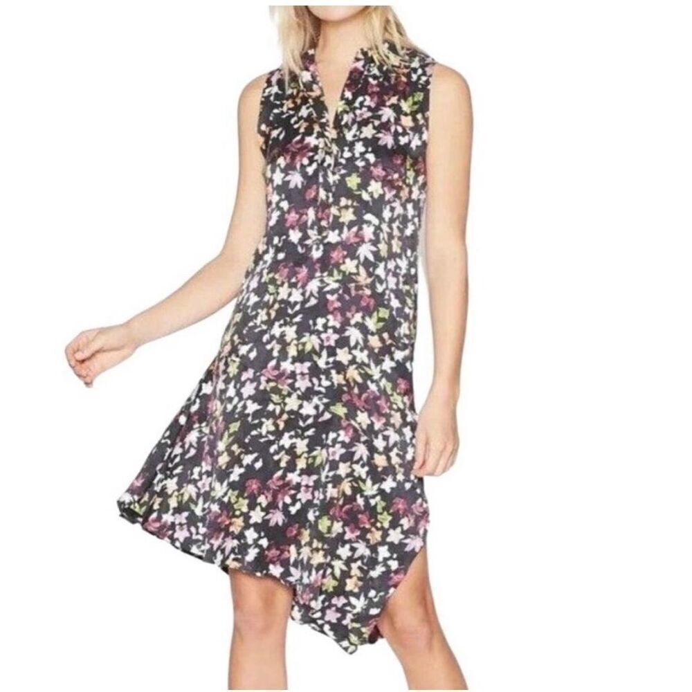 Equipment Femme Tira Black Floral Silk Diagonal Hem Midi Dress Size Medium